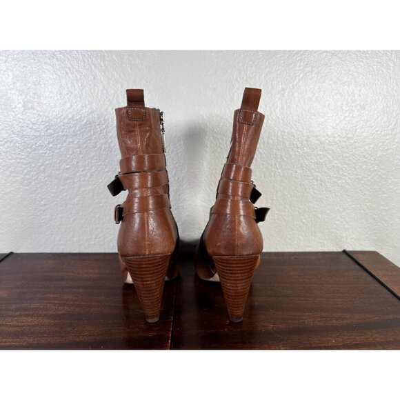 BCBGIRLS CHESTER Womens Boots Leather 6B Brown Straps Factory Distressed - Picture 6 of 10